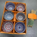 2021 Top Selling Bohemian Mandala Style rice bowl set gift set Ceramic bow set of 2/4/6 with chopsticks